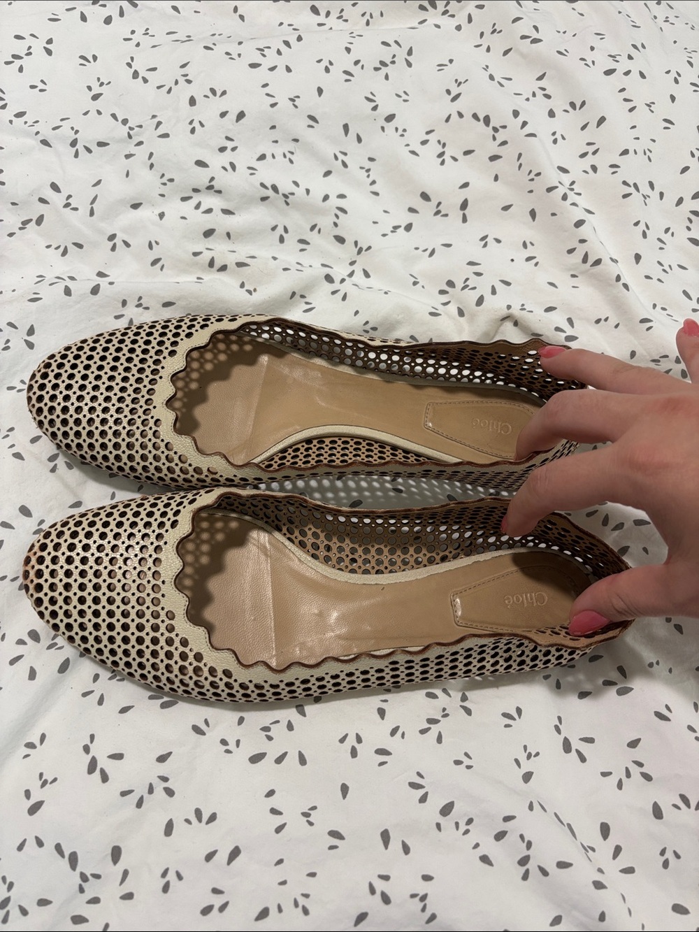Chloe Beige Perforated Leather Ballet Flats